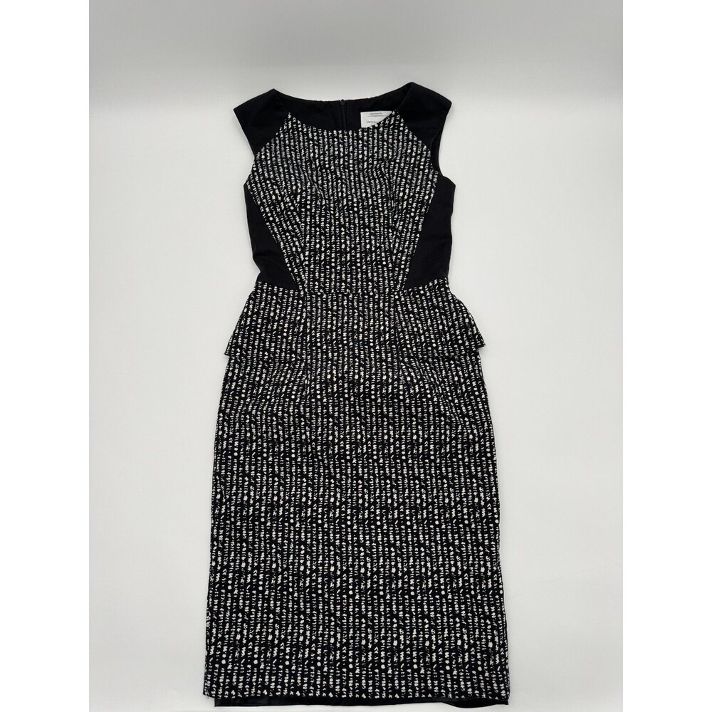 Veronika Maine Sleeveless Pencil Dress Women 8 Black & White Striped Front Slit